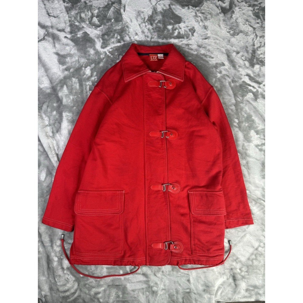 Liz Claiborne Jacket / Raincoat Womens Medium Red Strap / Toggle Closure Vtg